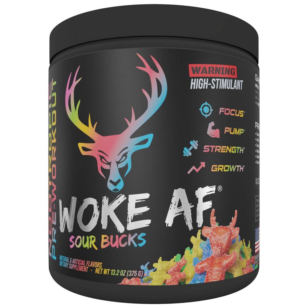 Bucked Up Woke Af Nootropic Pre-Workout Dietary Supplement, Sour Bucks (13.2 oz)