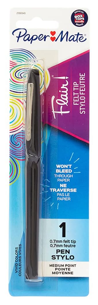 Paper Mate Flair Felt Tip Pen Black Ink Medium Point, 0.7 mm