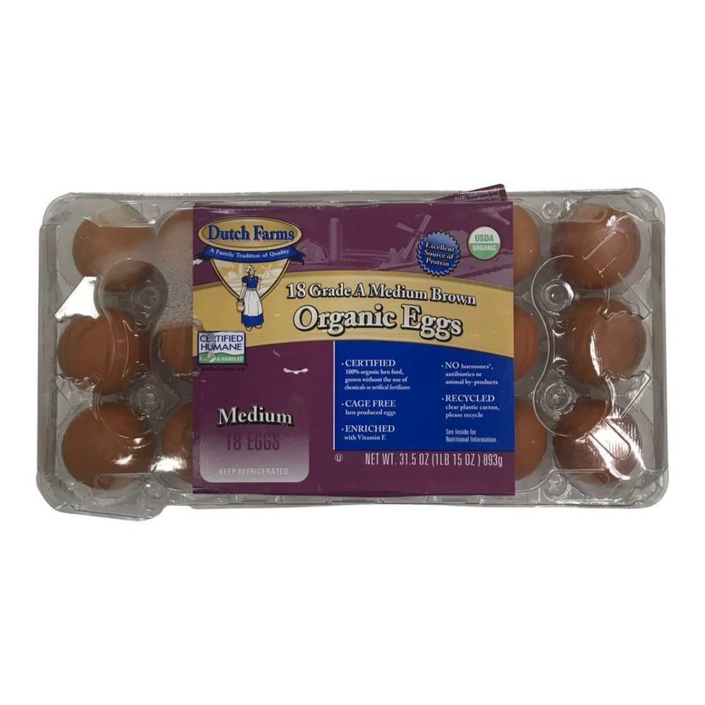 Dutch Farms Organic Brown Eggs, Medium (31.5 oz, 18 ct)