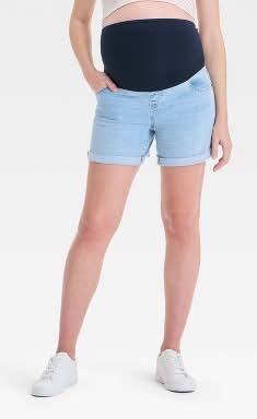 Over Belly High-Rise Maternity Jean Shorts - Isabel Maternity by Ingrid & Isabel™ Light Wash 4: Cotton Blend, Stretch Denim, 5" Inseam