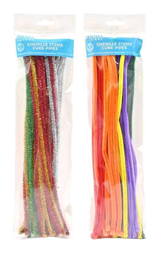 Crafters Square Chenille Stems Cure Pipes, Assorted (2 x 45 ct)