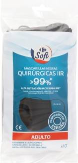 Mascarilla quirúrgica desechable tipo IIR negras para adulto Soft Carrefour pack de 10 ud.