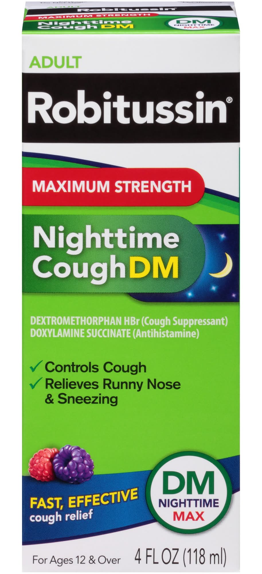 Robitussin Maximum Strength Nighttime Cough Dm Syrup, Berry, Adult (4 fl oz)
