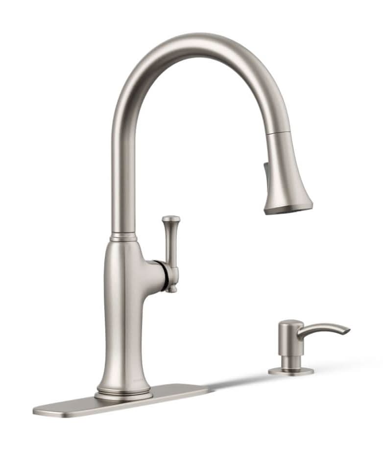 Kohler Kanan Vibrant Stainless Single Handle Deck-mount Pull-down Kitchen Faucet with Sprayer (Includes Deck Plate) (Includes Soap Dispenser)