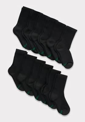 Hanes Boys' Cushioned Crew Socks, M, Black (12 ct)