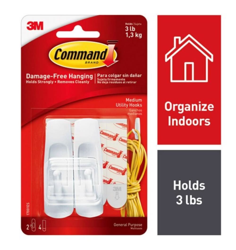 3M Command Medium Plastic Hook 3.875 In. L 2 Pk