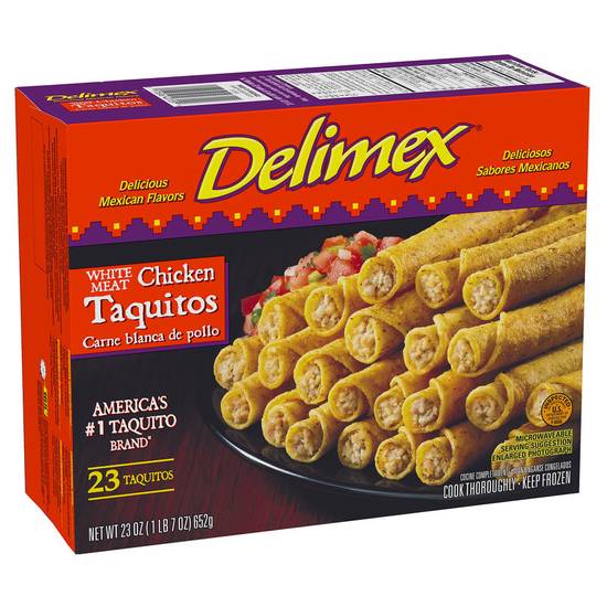 Order Delimex Frozen White Meat Chicken Corn Taquitos 23ct 23oz food online from Everyday Needs by Gopuff store, New Haven on bringmethat.com