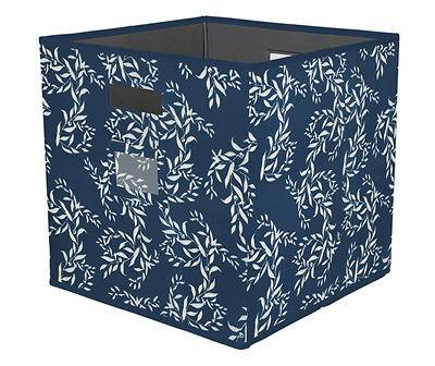 13" Navy & White Leaf Vine Fabric Bin