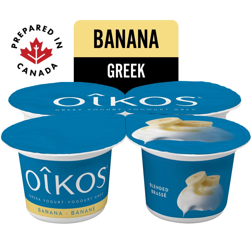 Oikos Blended Greek Yogurt, Banana (4 x 100 g)