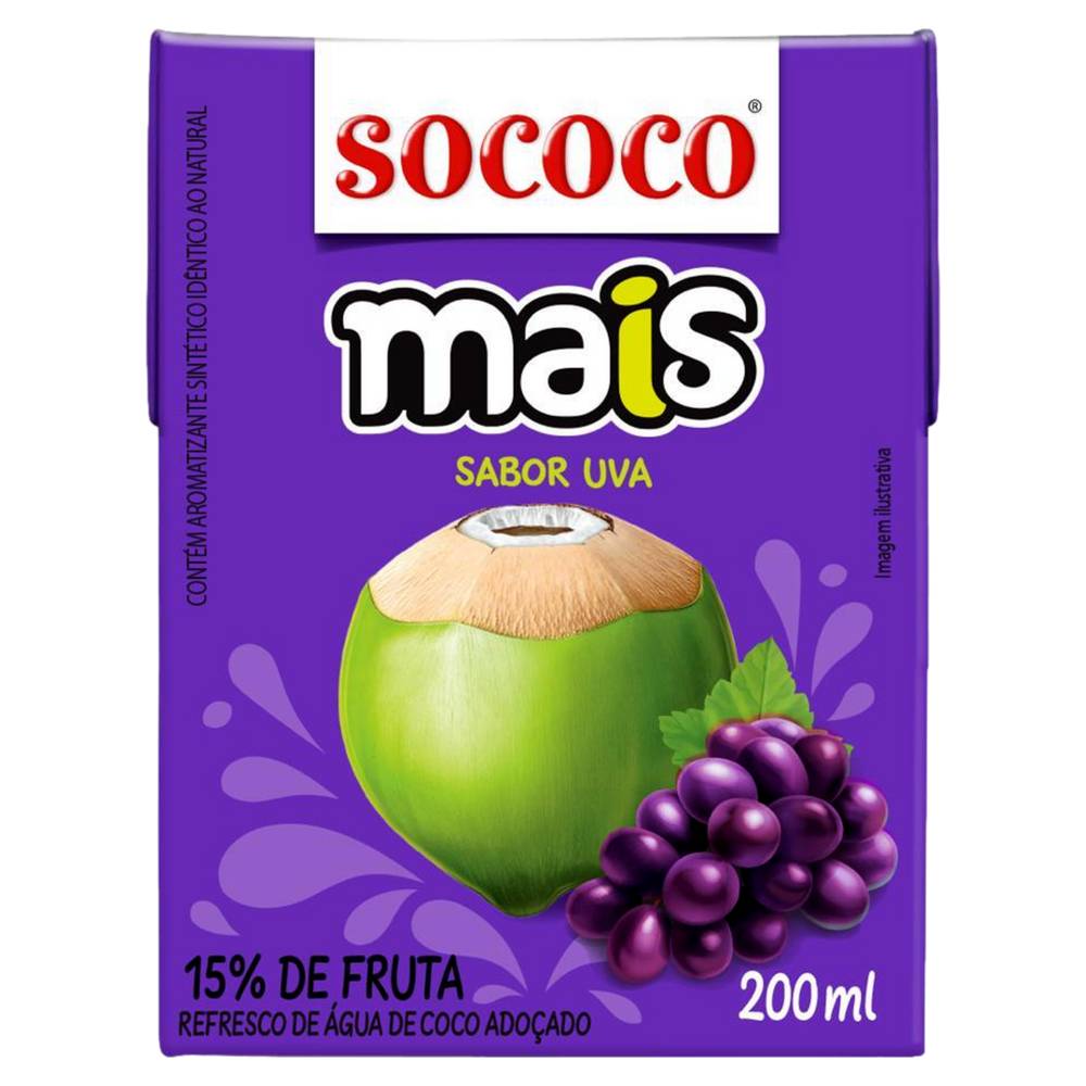 Sococo água de coco mais sabor uva (200 ml)