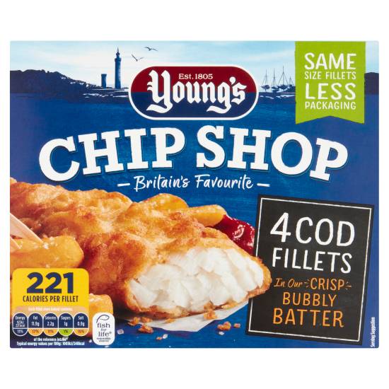 Young's Chip Shop 4 Cod Fillets (400g)