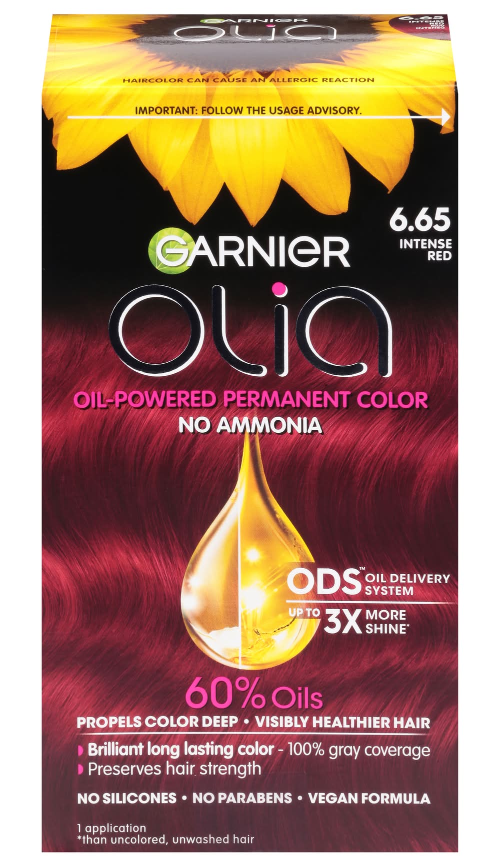 Olia Oil Powered Ammonia Free Permanent Hair Dye, 6.65 Intense Red