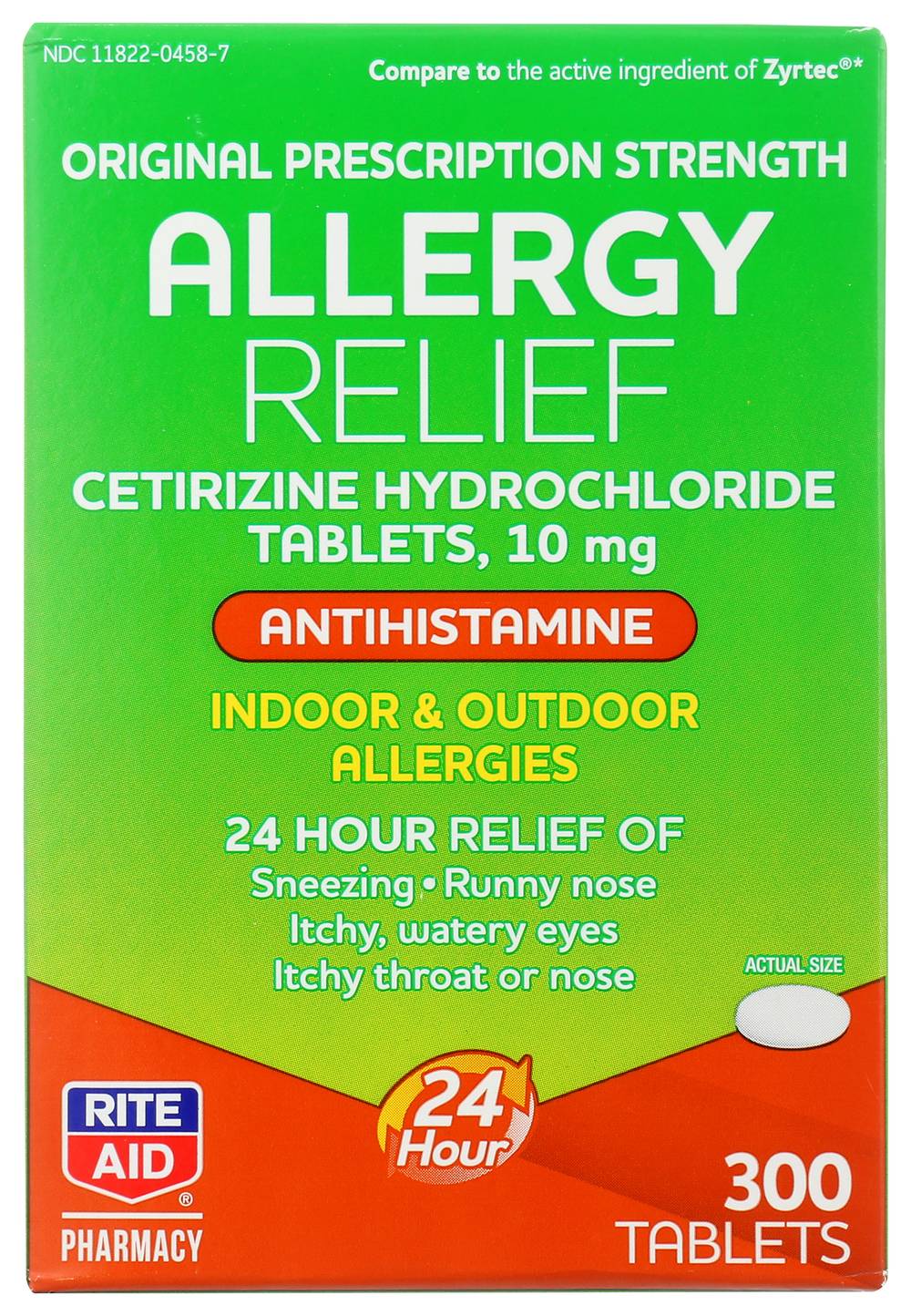 Rite Aid Cetirizine 24 Hour Allergy Relief Tablets 10 mg (300 ct)