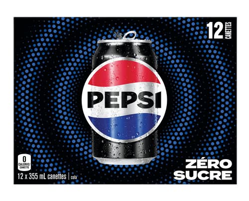 Pepsi Zero Sugar Zéro Boisson Gazeuse Calorie Sans Sucre 12 X 355 Ml (Canettes) / Pepsi Soft Drink Zero Sugar 12 x 355 ml (cans)