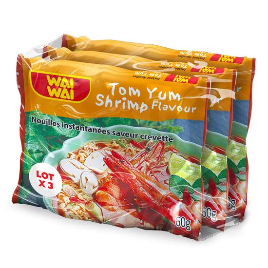 Wai Wai - Nouilles instantanées saveur crevette (3 pièces)
