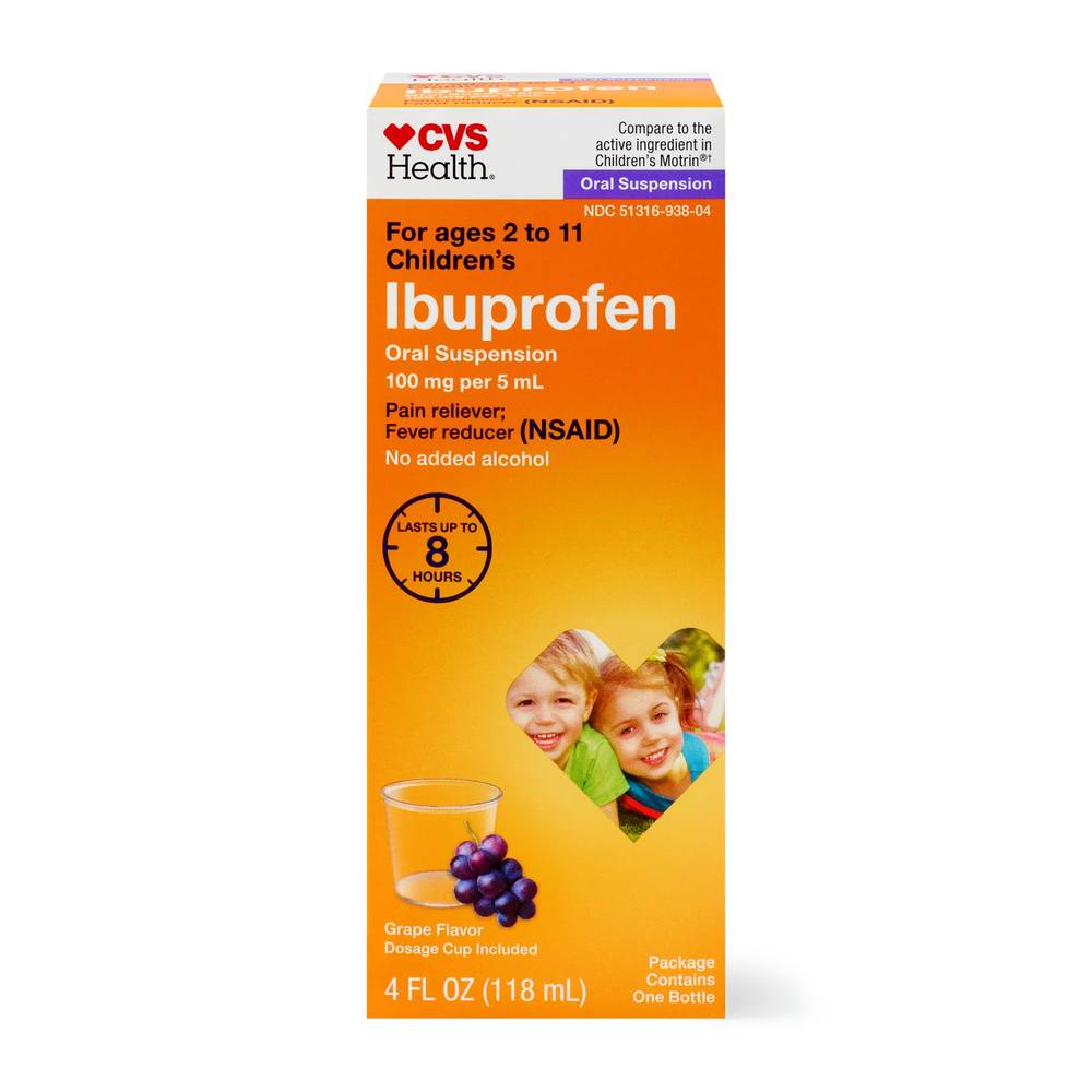 Cvs Health Children'S Ibuprofen Pain Reliever & Fever Reducer (Nsaid) Oral Suspension, Grape, 4 Fl Oz