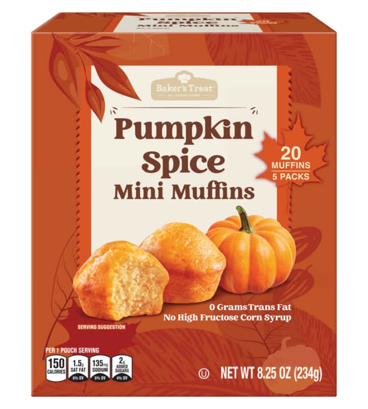 Baker's Treat Mini Muffins, Pumpkin Spice (8.25 oz, 20 ct)