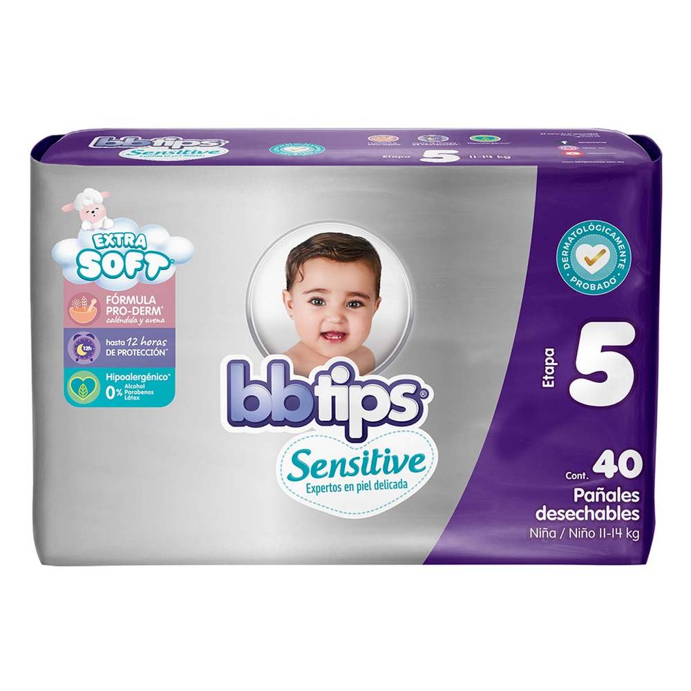 bbtips · Sensitive pañales desechables, XG (40 un)