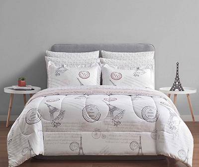 Real Living Paris Bed-In-A-Bag Reversible Comforter Set, Queen, White-Pink (9 ct)