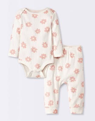 Cloud Island Baby Floral Wide Ribbed Top & Bottom Set, 12 Months, Cream (2 ct)