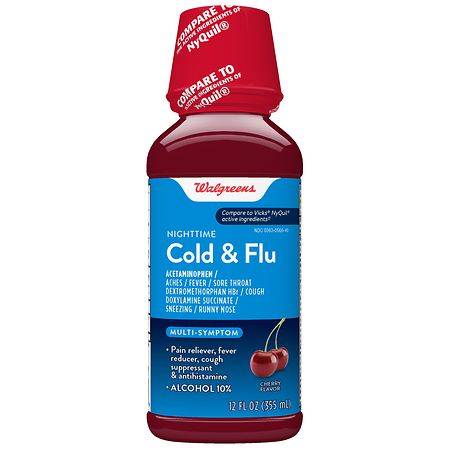 Walgreens Cherry Nighttime Cold & Flu Liquid (12 fl oz)