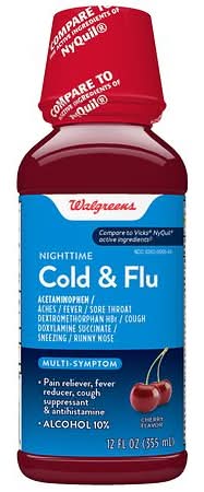 Walgreens Cherry Nighttime Cold & Flu Liquid (12 fl oz)