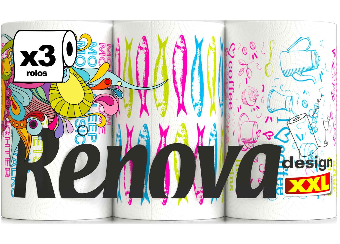 Rolo de Cozinha Design XXL Renova (3 rolo)