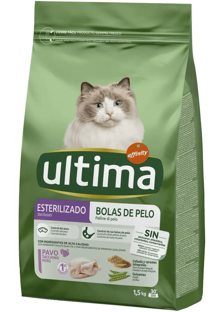 Ultima - Ração seca para gato estéril bolas de pelo, 1.5 kg