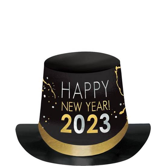 Black, Silver & Gold Happy New Year 2023 Paper Top Hat