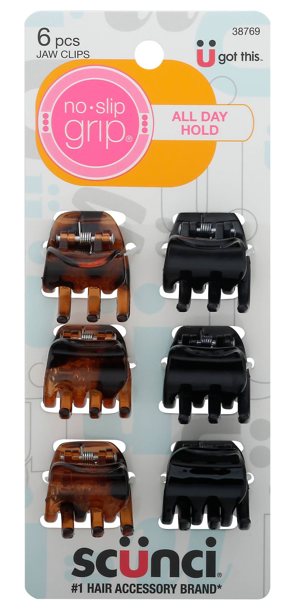 Scunci No-Slip Grip Mini Chunky Claw/Jaw Clips, Multi
