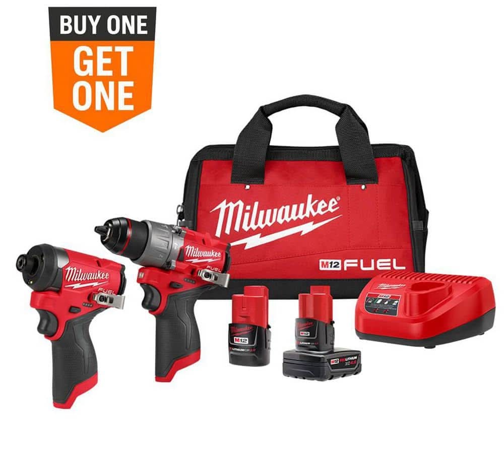 Milwaukee M12 Fuel 12-Volt Lithium-Ion Brushless Cordless Hammer Drill And Impact Driver Combo Kit W/2 Batteries And Bag (2-Tool)