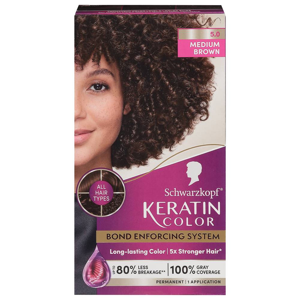 Schwarzkopf Keratin Color Permanent Hair Dye, 5.0 Brown (1 kit)