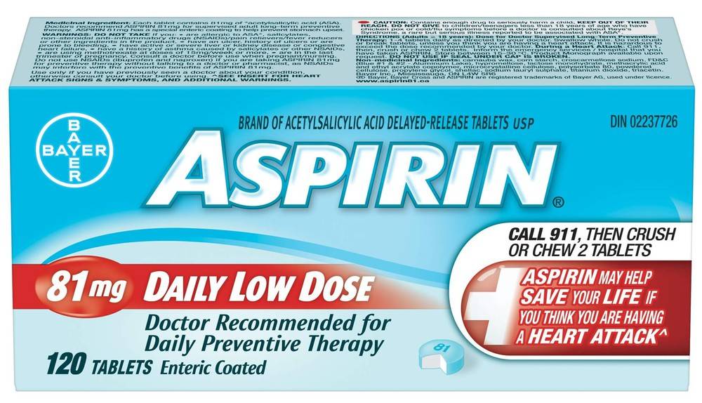 Aspirin Daily Lose Dose Coated Tablets 81 mg (120 units)