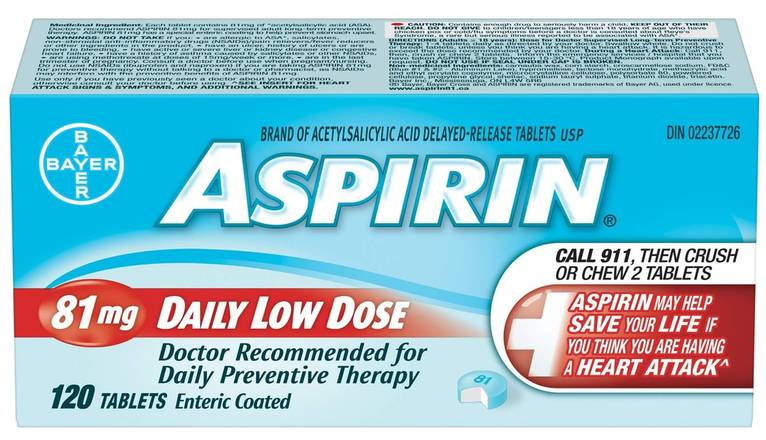 Aspirin Daily Lose Dose Coated Tablets 81 mg (120 units)