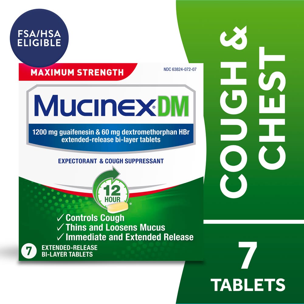 Mucinex Dm Maximum Strength Expectorant and Cough Suppressant Tablets (7 ct)