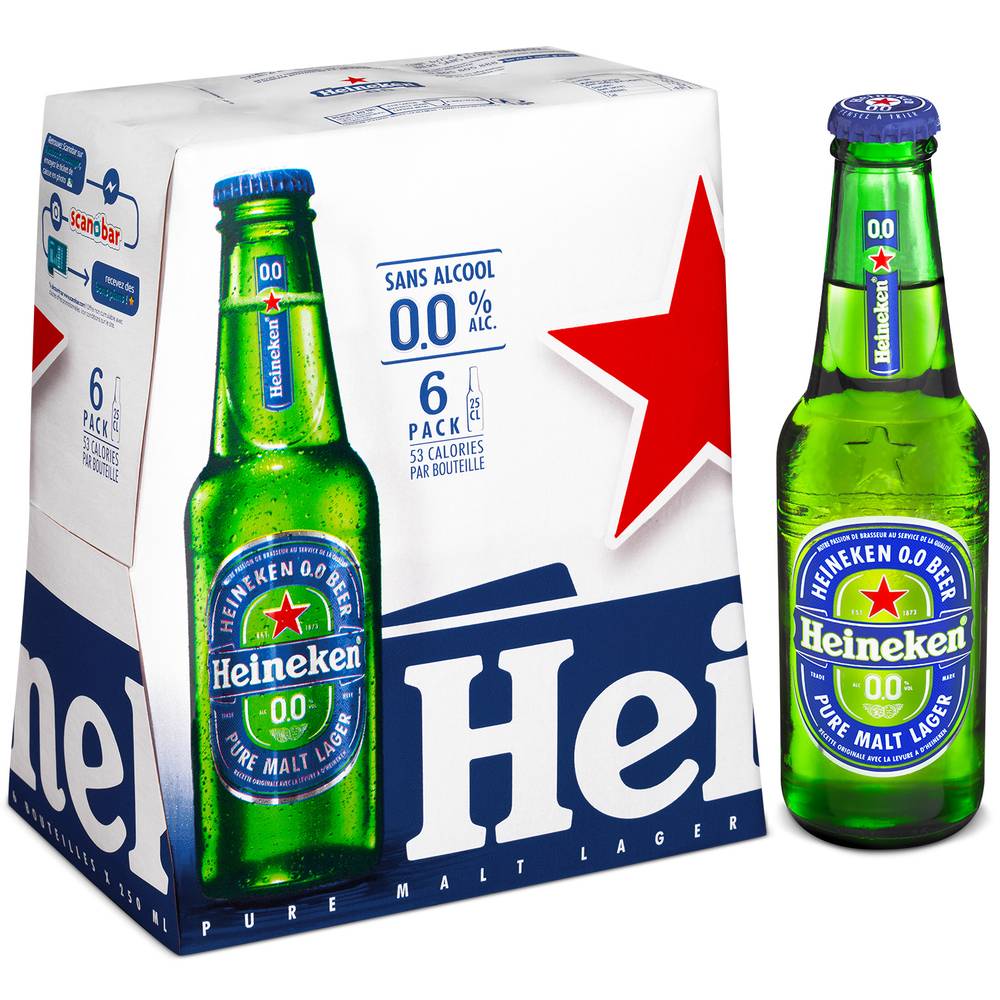 Heineken - Bière blonde sans alcool (6 pièces, 250 ml)