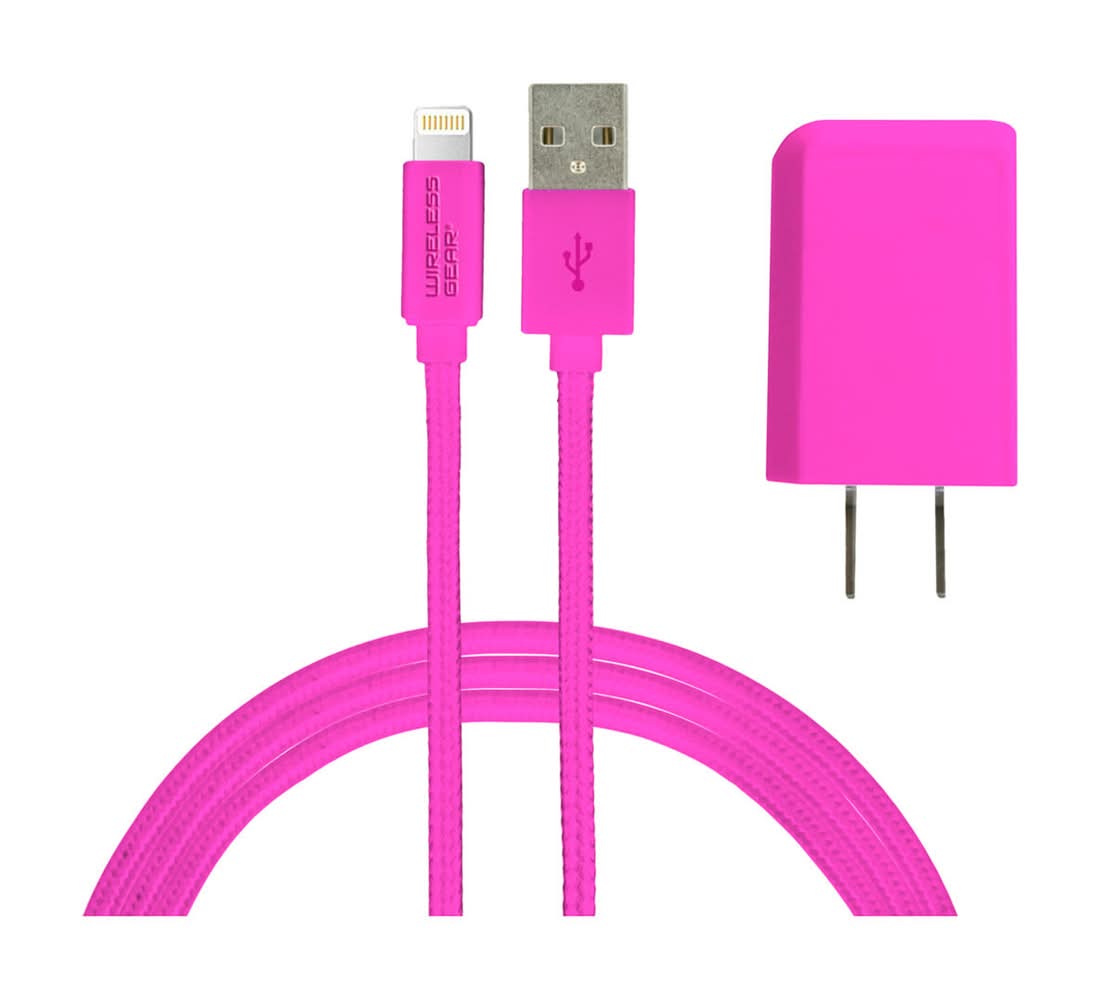 Wireless Gear Lightning Usb Cable Wall Charger Bundle, 6 ft, Pink