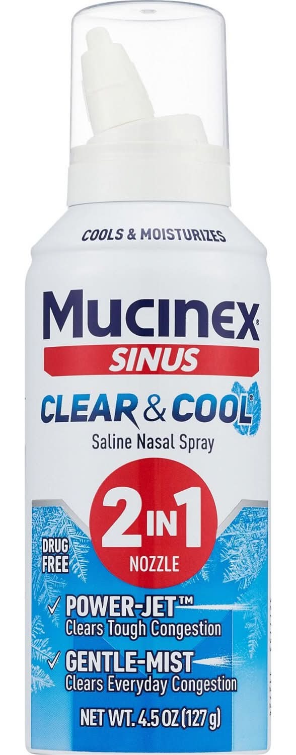Mucinex 2-In-1 Nozzle Clear & Cool Drug Free Sinus Saline Nasal Spray (4.5 oz)
