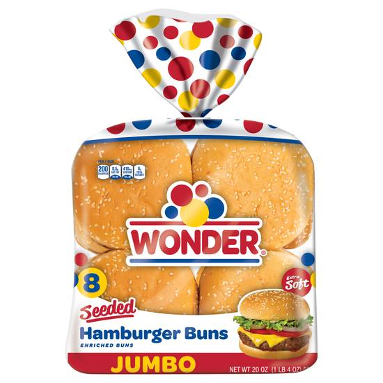 Wonder Jumbo Seeded Extra Soft Hamburger Buns, (8 ct)