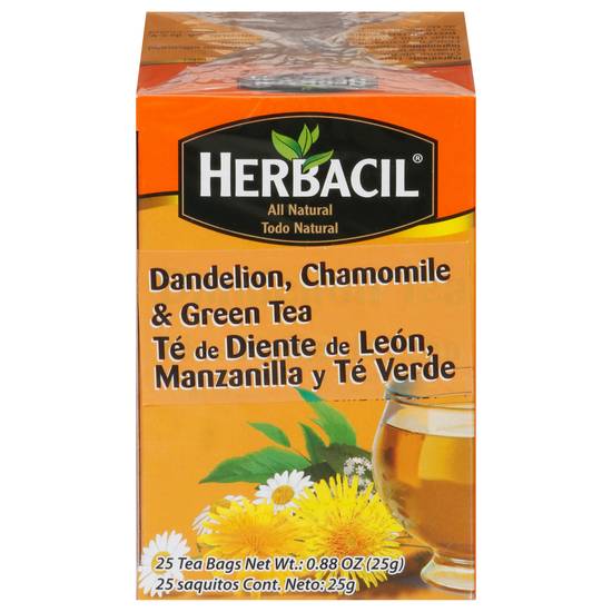 Herbacil All Natural Dandelion Chamomile & Green Tea Bags (25 ct, 0.035 oz)