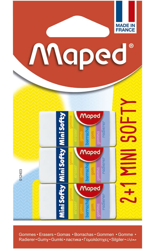 Maped - Borracha mini softy, pack de 3 unidades, 1 embalagem