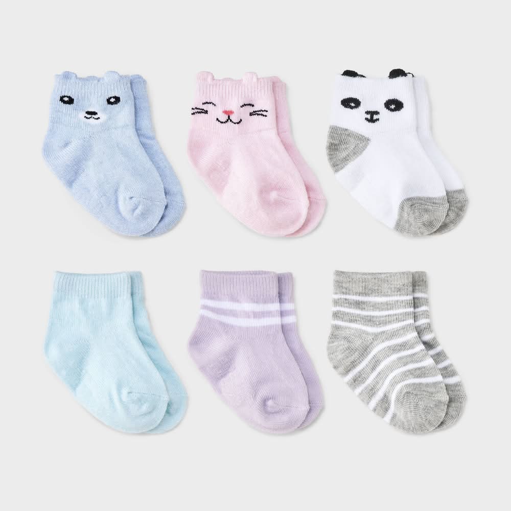 Cat & Jack Baby Girls Critter Ankle Socks, 12-24 Months (6 ct)
