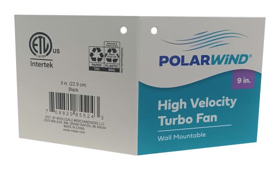 POLARWIND High Velocity Turbo Fan, 9 in, Black (3 ct)