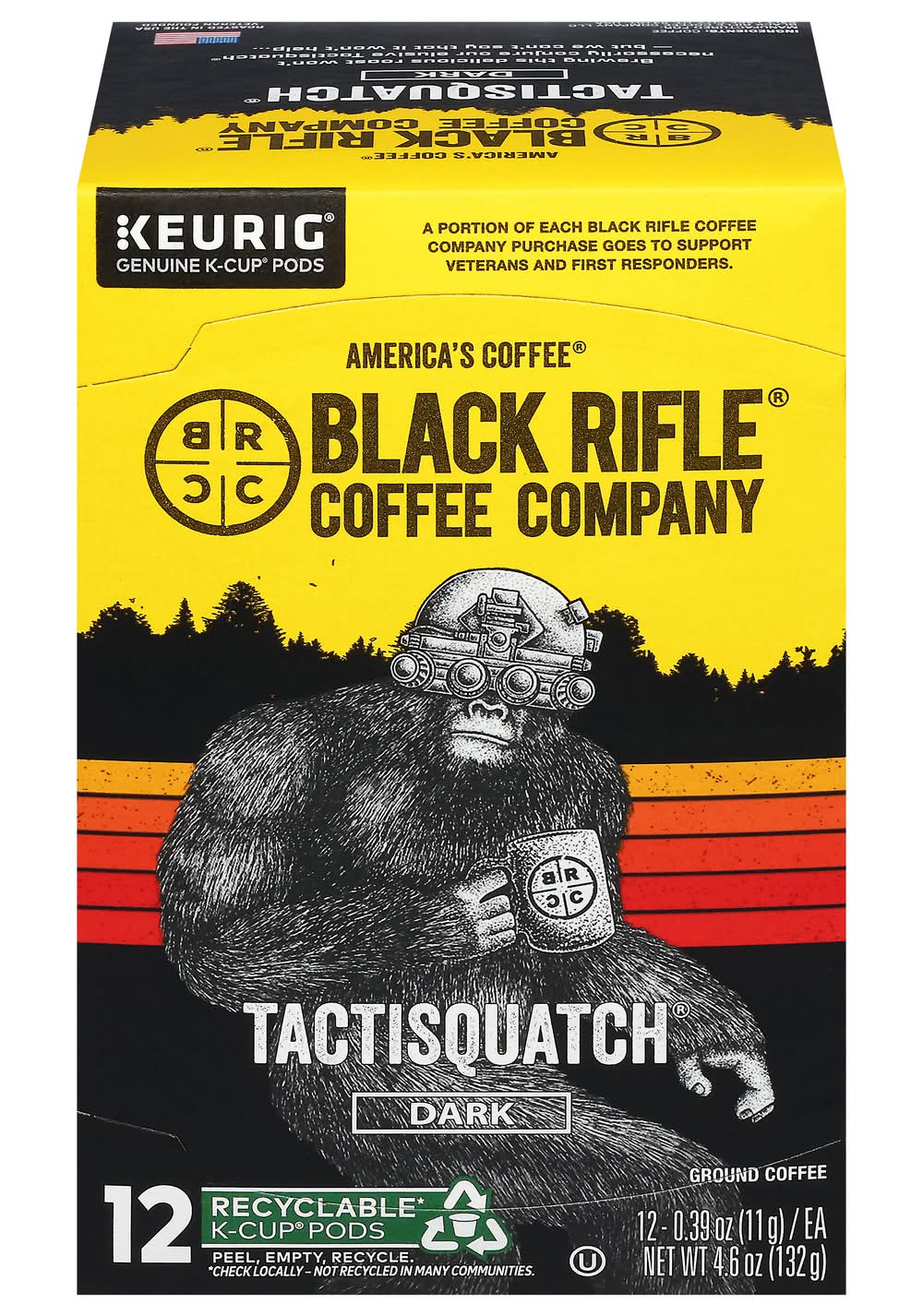 Black Rifle Coffee Company Dark Roast Single Serve Ground Coffee Pods, Tactisquatch (4.6 oz, 12 ct)