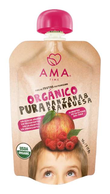 AMA · Puré de manzana y frambuesa orgánica (90 g)