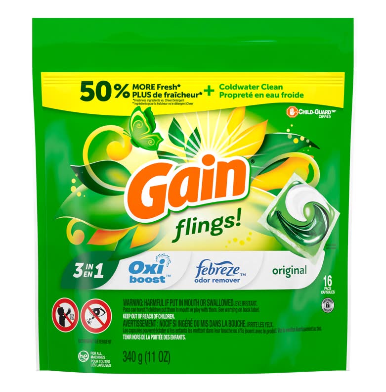 Gain détergent à lessive 3 en 1, 16 lavages - gain liquid laundry detergent soap (340 g)