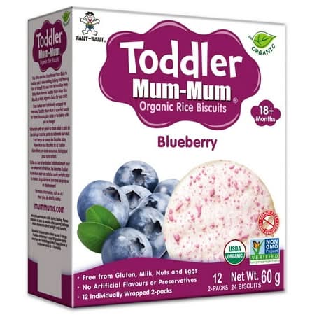 Want Want Toddler Mum-Mum Organic Rice Biscuits, Blueberry (2 x 24 ct)