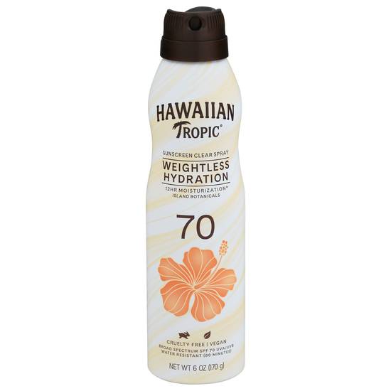 Hawaiian Tropic Broad Spectrum Spf 70 Weightless Hydration Sunscreen Clear Spray