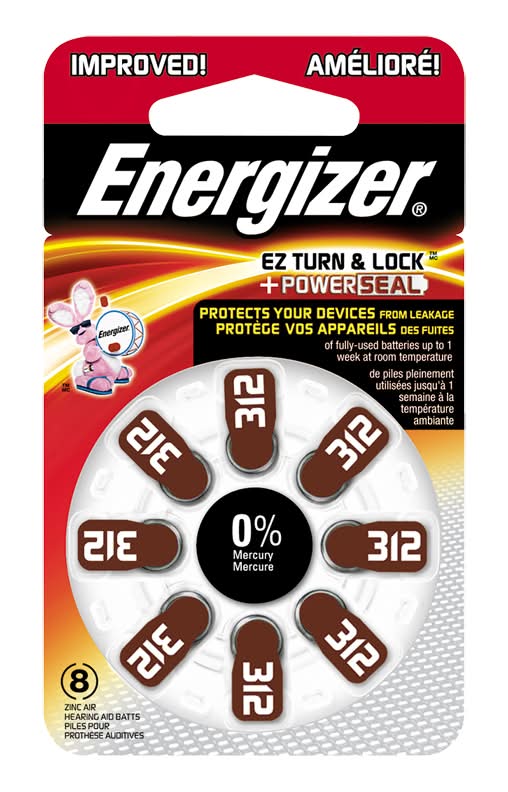 Energizer piles pour prothèse auditives 312 (8 unités) - energizer ez turn & lock long lasting batteries, 312, brown (8 ct)