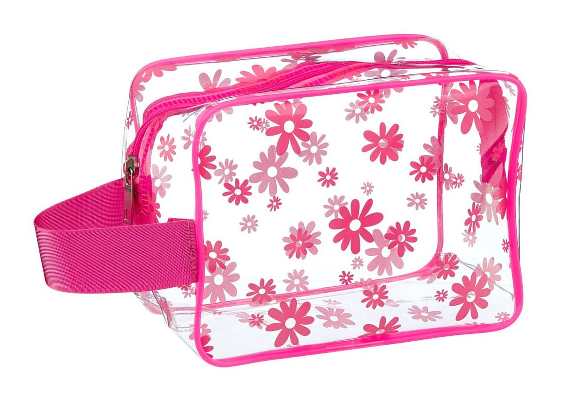 Summer Clear Pink Floral Printed Storage Pouch
